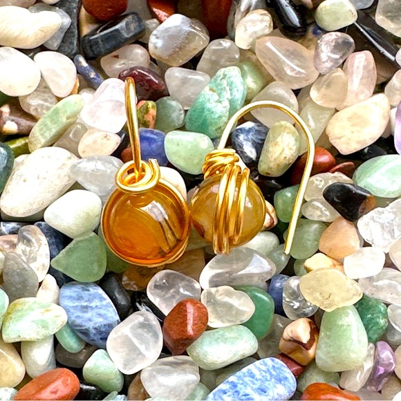 crazy lace Agate/Laguna agate  gold dangle drops earrings/happiness and courage - Picture 2 of 8